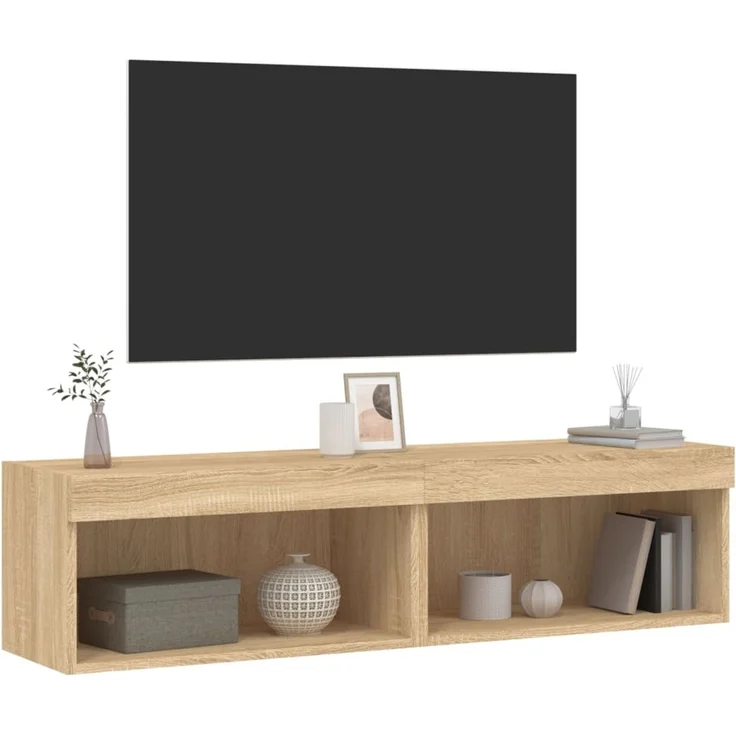 2 pcs TV-Schrank, Lowboard mit LED-Leuchten Sonoma-Eiche 60 x 30 x 30 cm – Bild 6