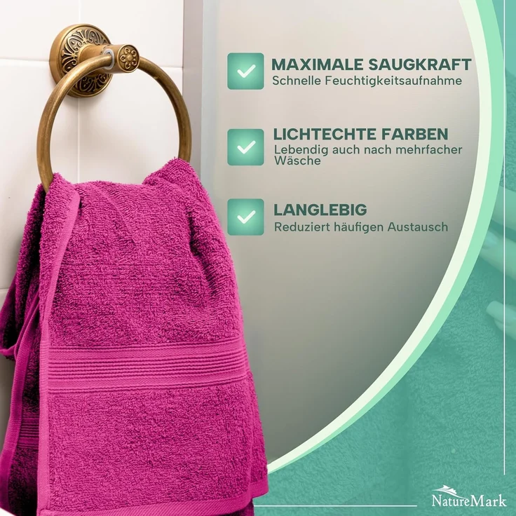 NatureMark 8er Pack Frottier Handtücher 50x100 cm, 100% Baumwolle, Pink, 50x100 cm – Bild 2