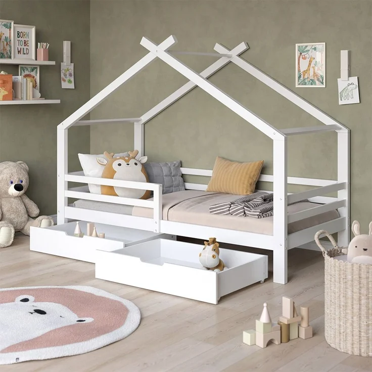 Hausbett Luni Weiß 200 x 90 cm mit Schubladen und Matratze Vitalispa – Bild 5
