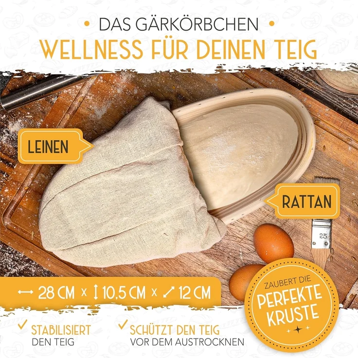 Krustenzauber Brotbackform mit Deckel inkl. Gärkorb - Robuste 28cm Backform aus Gusseisen, (Ideal als Kastenform, Toastbrot Backform), Brotform, Gusseisen Topf Brot backen Zubehör, Brottopf – Bild 4