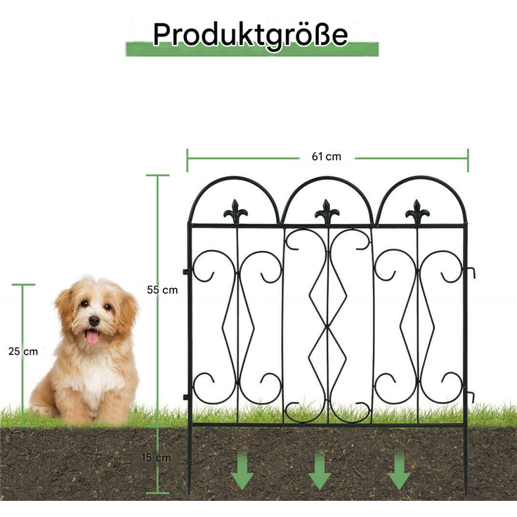 UNHO Gartenzäune Beetzaun Metall Rankgitter Dekozaun Betteinfassung Beetbegrenzung 5 Stück Teichzaun Gartenzaun Steckzaun Metall Zaun Zaunelement Gehege Zaungitter Schwarz 61x70 cm – Bild 2