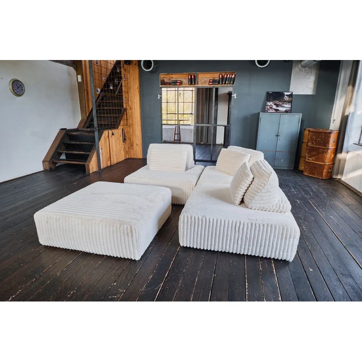 KAWOLA Modulsofa WIOLO SOFT 4 Module 4 Rückenkissen Weicher Breitcord cremeweiß 84 x 222 x 333 cm – Bild 6