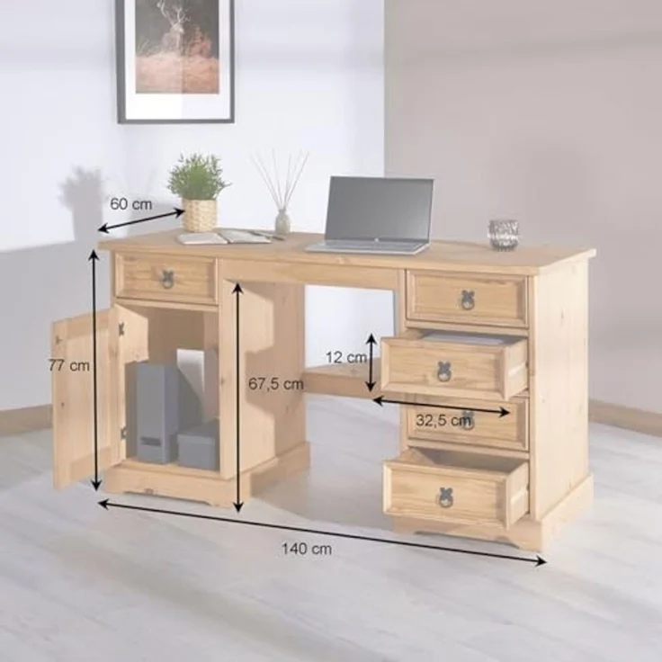 IDIMEX Schreibtisch TEQUILA, Schreibtisch Computertisch PC Tisch im Mexico Stil Kiefer Pinie Mexiko – Bild 3