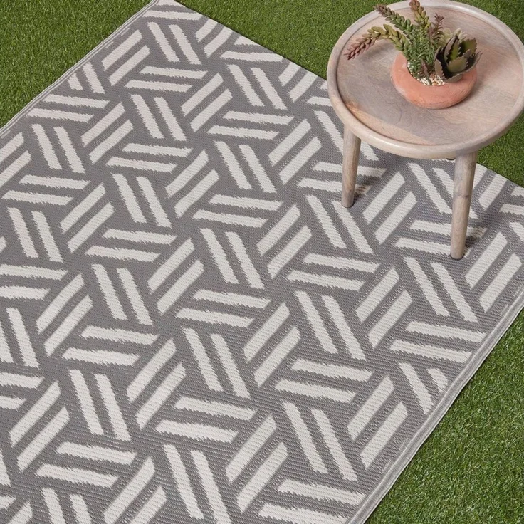 Homescapes Outdoorteppich Outdoor-Teppich Luna aus Polypropylen mit grauem Muster, 120 x 180 cm, rechteckig, Höhe: 20 mm – Bild 2