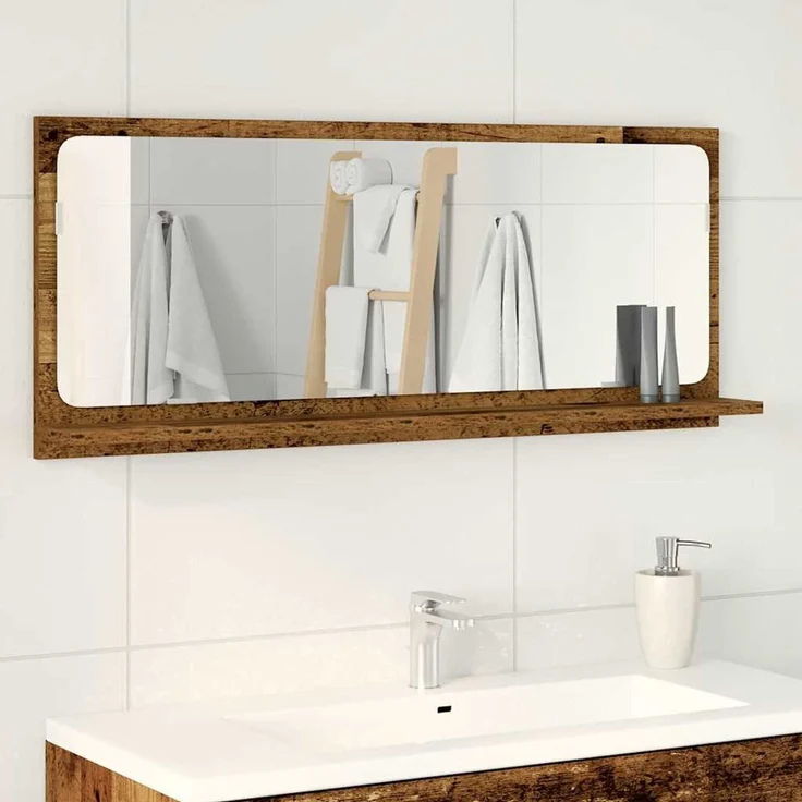 vidaXL Spiegelablage mit Regal Altholz 90 x 10,5 x 37 cm Holzwerkstoff 862526 – Bild 4