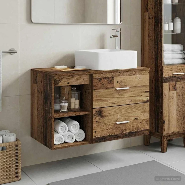 vidaXL Badezimmerschrank-Set 2 stk. Altholz 79,5 x 41 x 80 cm 3403886 – Bild 1