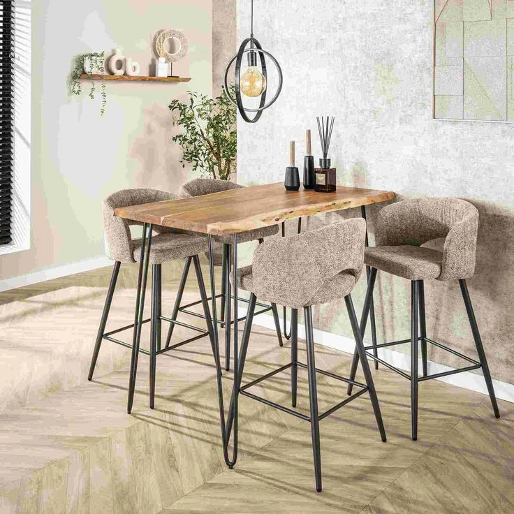 Barhocker 2er-Set Boulse, Webstoff mit Armlehne, modern, Sand, gepolstert und bequem – Bild 6