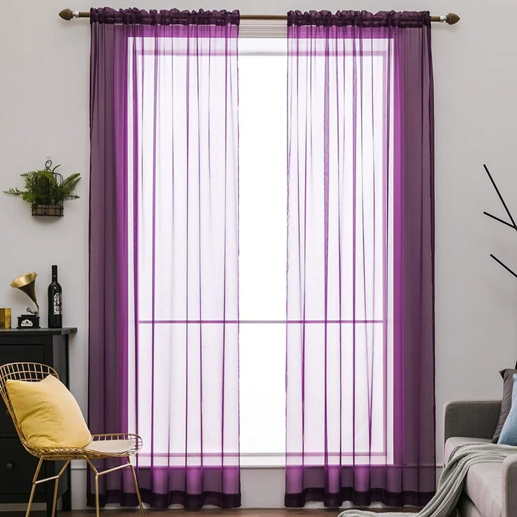 MIULEE Vorhänge Gardinen, Stangendurchzug Lila, 2er Set 225x140cm aus Voile | Transparente Gardine aus Voile, Luftig Leicht, Einfarbig Dekoschal für Wohnzimmer & Schlafzimmer