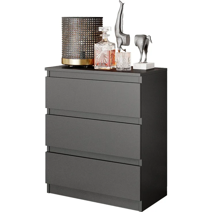 Furnica GABRIEL Kommode 3 Schubladen Anthrazit Grau H72 B60 T33cm