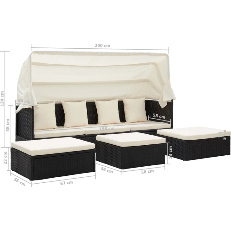 vidaXL Garten-Sonneninsel mit Dach Schwarz Poly Rattan 46156 – Bild 7