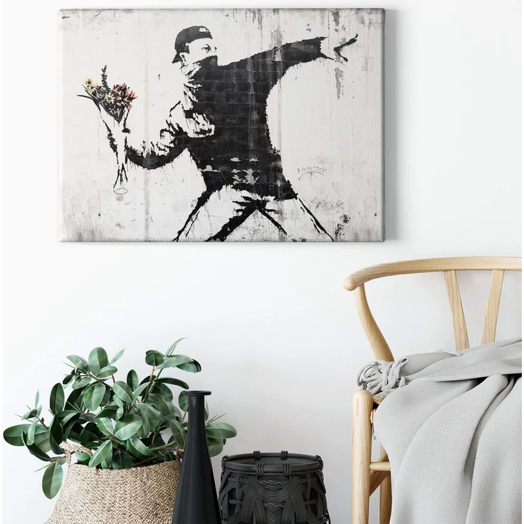 Kunst Leinwandbild Blumen Weiß Schwarz 70x50 DD123082 Wandbild Leinwand – Bild 2
