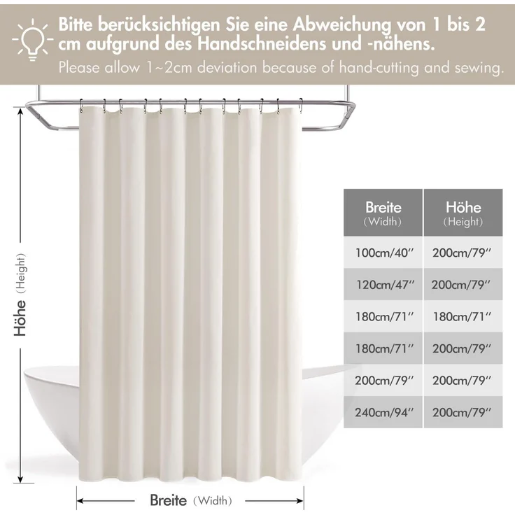 Woaboy Duschvorhang Leinenoptik Anti-Schimmel Weiß 180x200 cm – Bild 6