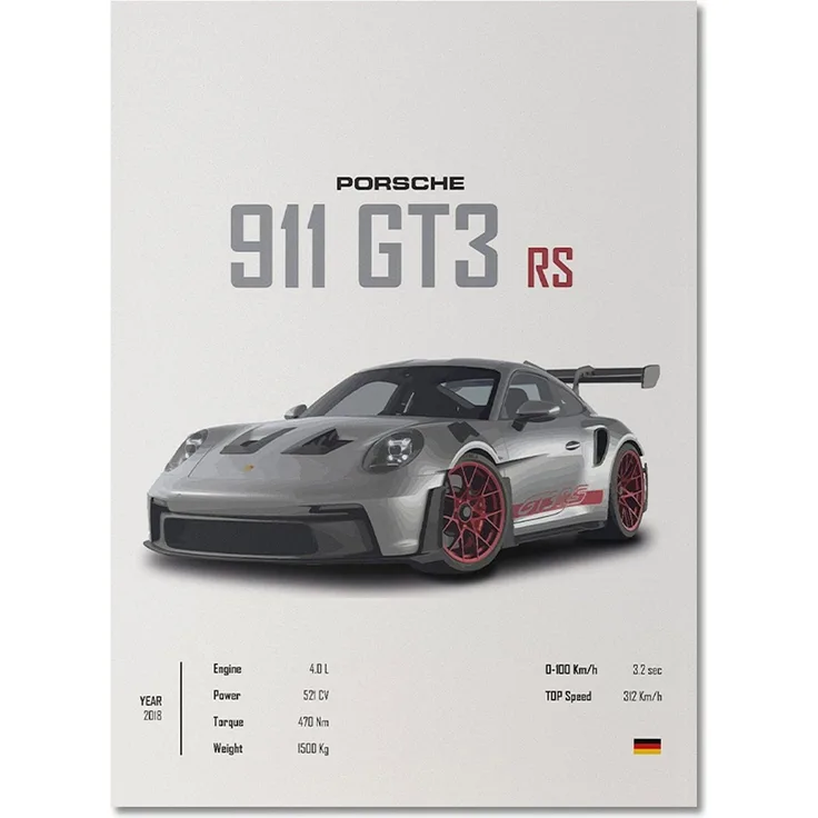 Poster Sportwagen PORSCHE 911 AUDI Rs MERCEDES Amg Gtr Super Sport Auto · Geschenk für ihn · Wohnzimmmer Büro · Wand Deko PrintIohne Rahmen - 30 x 40 cm / PORSCHE 911 GT3 RS Silber