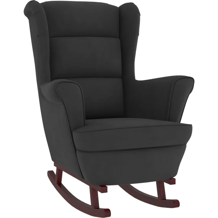 vidaXL Schaukelstuhl Ohrensessel Schwarz Samt und Massivholz 329369