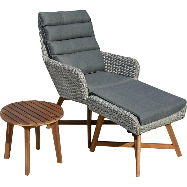Lounger-Set Calvia aus Alu, Kunststoffgeflecht und Akazie FSC 100%