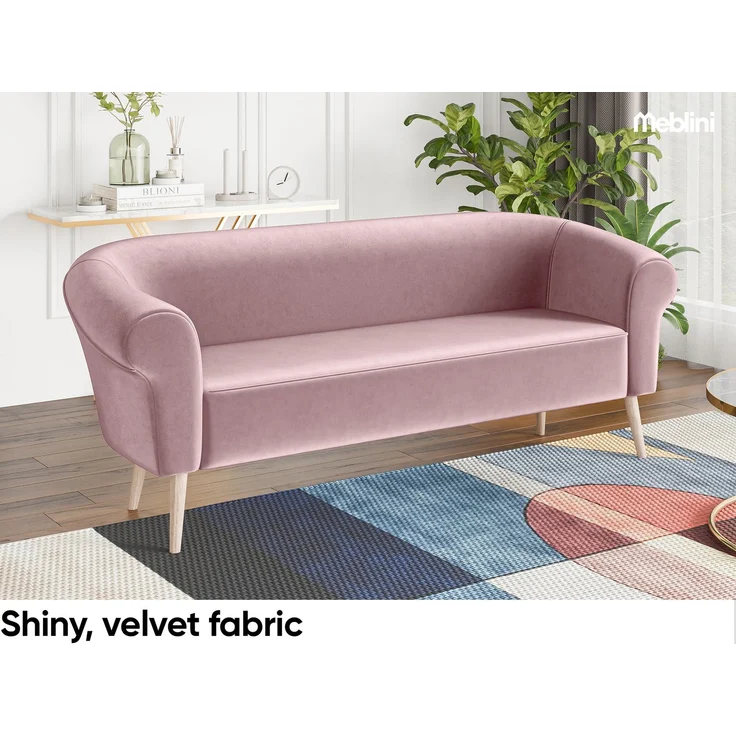 MEBLINI Sofa-Set EMILIA 3+2+1 - Rosa Samt - für Wohnzimmer - Mini Lounge für sechs Personen - Küchensofa - Sofa Klein - Sitzgarnitur - Polstergarnitur - Sofagarnituren – Bild 4