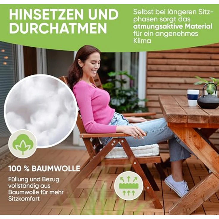 Gräfenstayn Sitzkissen 4er Set 40x40 cm mit 8 cm Polsterung aus 100 % Baumwolle -, robustes Sitzkissen für Indoor & Outdoor, bequemes Bodenkissen – Bild 4