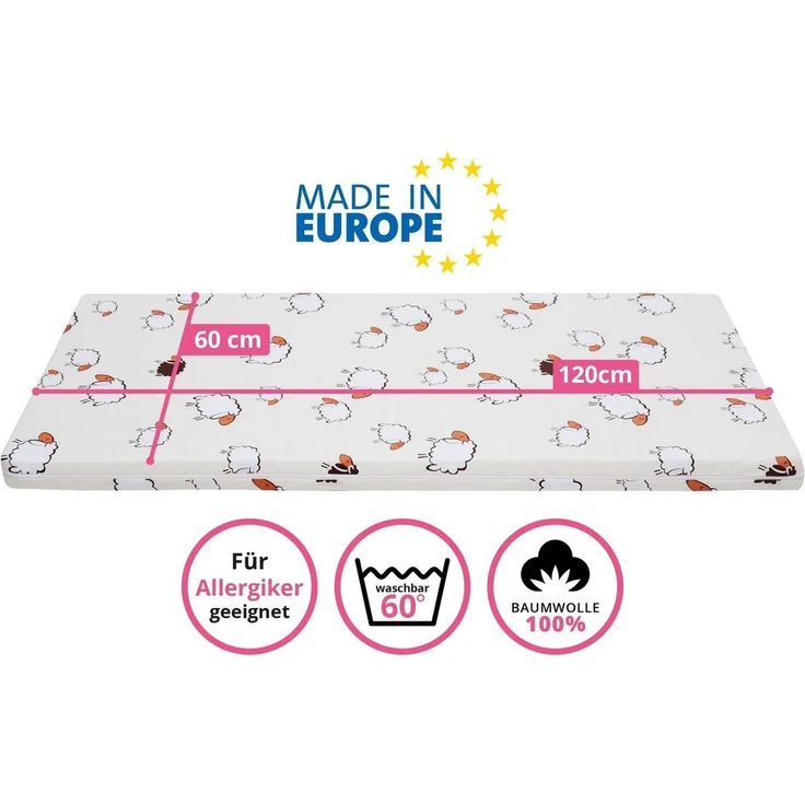 Kindermatratze Babymatratze mit Baumwollbezug, waschbar & rollbar–Allergikergeeignet, Best for Kids, 6 cm hoch, (Set), 60x120 cm, Bezug aus Baumwolle, Hergestellt in der EU – Bild 3