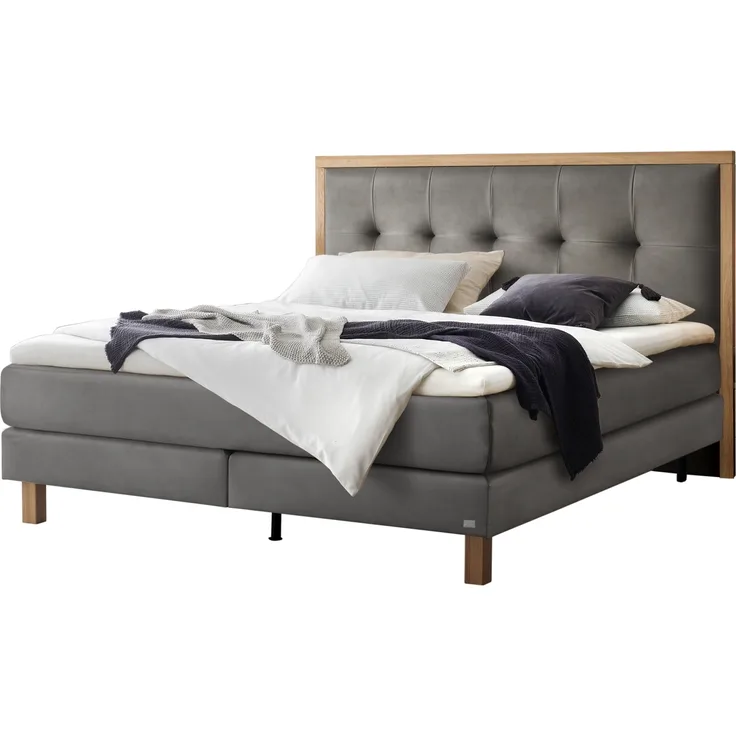 Solara Boxspringbett grau Eiche MassivholzPolyester 206cm x 208cm x 125cm