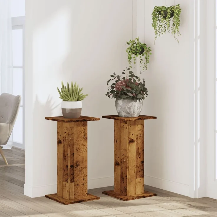 vidaXL Pflanzenständer 2 Stk. Altholz-Optik 30x30x60 cm Holzwerkstoff 3307862 – Bild 3