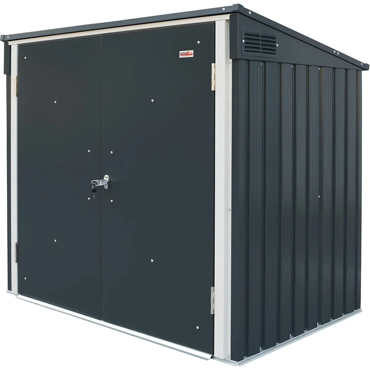 Duramax Mülltonnenbox für 2, Unterstand für 2 Mülltonnen mit Öffnung von oben und abschließbaren Doppeltüren, Lagerunterstand aus Metall, Verstecke für rollende Mülltonnen, Anthrazit