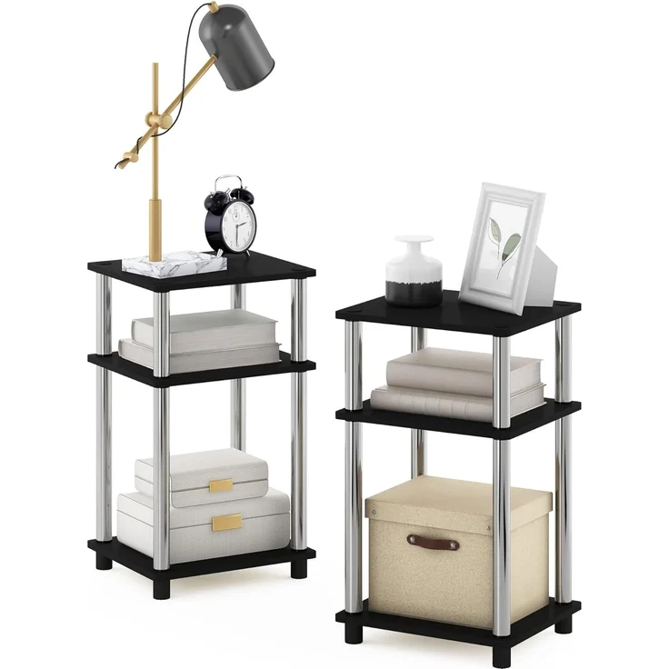 Furinno Just Turn-N-Tube Beistelltisch, Holzwerkstoff, Americano/Edelstahl, 2er Set
