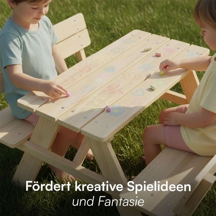 Bellabino 'Inny' Sitzgarnitur für Kinder mit Lehne, Kiefer massiv, natur unbehandelt, 50x102x89 cm, Kindersitzgarnitur für 4 Personen, ab 2 Jahren – Bild 6