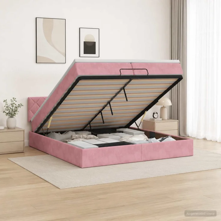 vidaXL Ottoman-Bett mit Matratze und LED Rosa 200 x 200 cm Samt 3457238 – Bild 1