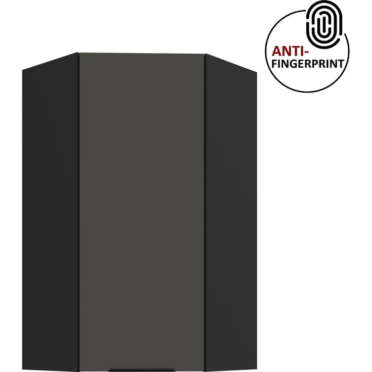 Küchen Eckhängeschrank 60x60 cm - Höhe 90 cm Küche ARIA Graphite ultra matt + Schwarz matt, hochwertige Fronten mit Anti Fingerprint Beschichtung Küchenzeile Küchenblock – Bild 1