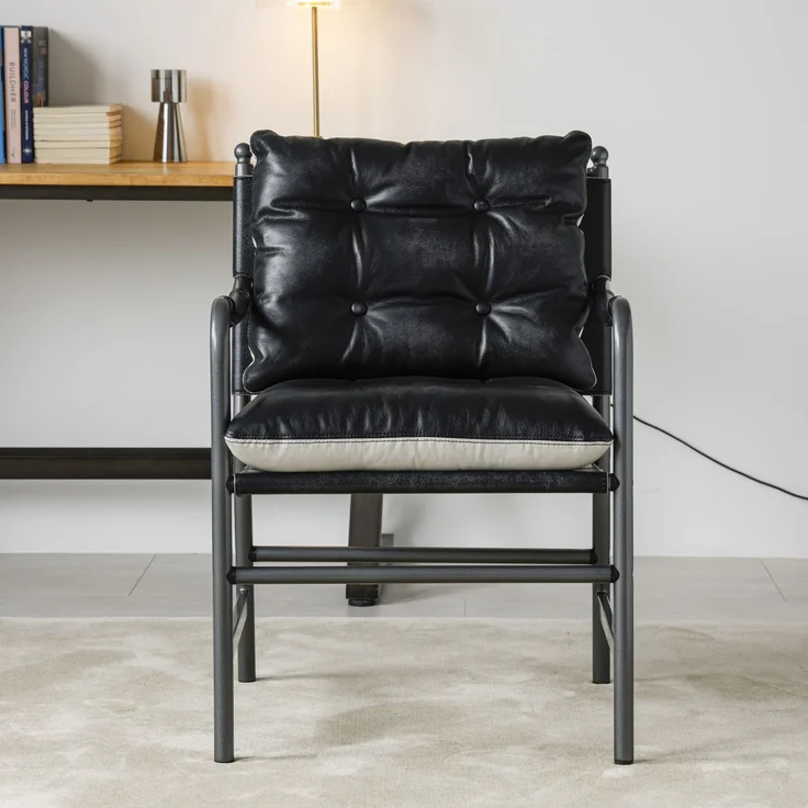 Sessel 60cm×62cm×90cm aus Leder mit Metallgestell und Armlehnen – Bild 2