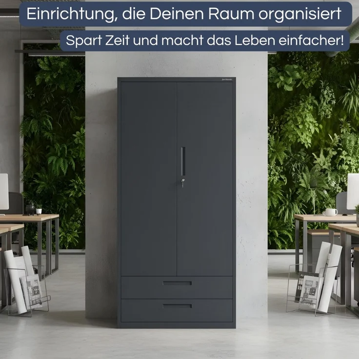 Metallschrank mit Doppel-Schublade RUEL - 195x90x40cm Anthrazit | Büroschrank Aktenschrank Stahlschrank Fachbodenschrank Werkstattschrank – Bild 3
