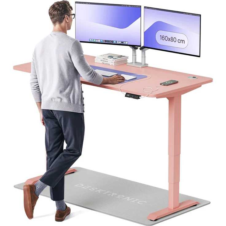 Desktronic HomePro Elektrisch höhenverstellbarer Schreibtisch 160x80cm Rosa/Rosa mit Memory-Funktion, Anti-Kollisions Technologie, USB-A und USB-C-Ladeanschlüssen – Bild 1