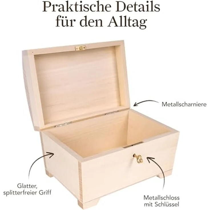 Creative Deco Holzkiste Schatztruhe mit Deckel, Schloss und Schlüssel, Abschließbare Holzbox für Gegenständen, Aufbewahrung und Dekoration – Bild 4