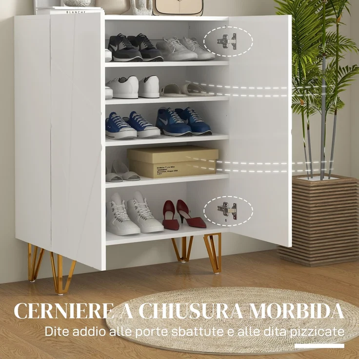 Moderner Schuhschrank für 15–20 Paar Schuhe, verstellbare Einlegeböden und gedämpfter Verschluss, 72 x 31,5 x 95 cm, Weiß – Bild 7