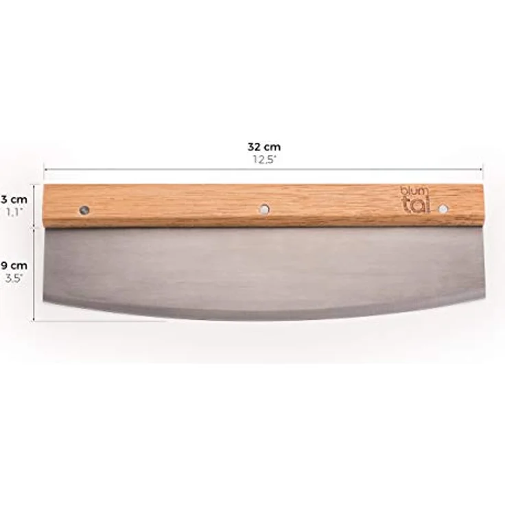 Blumtal Pizzaschneider Premium Wiegemesser, 32cm Edelstahlklinge, 1,2mm Klingenstärke, Ergonomischer Holzgriff – Bild 6
