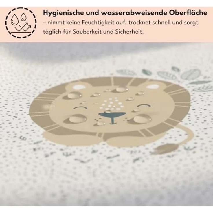 Wickelauflage 70x47 cm, Weiß mit Löwe – abwaschbar & weich, profilierte Ränder für mehr Sicherheit – Wickeltischauflage für Wickelkommode – Baby Wickelunterlage mit Komfortfüllung – Bild 6