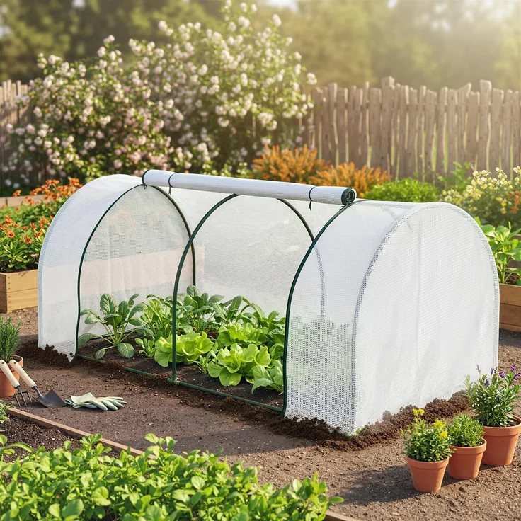 Wohnora-Mini-Gewächshaus für Tomaten, 2 x 1 x 0,8 m, mit Reißverschlusstür, PE-Abdeckung und weißem Stahlrahmen,H 800cm x T 980cm x B 1000cm,Weiß