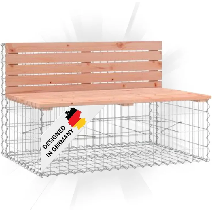 DELUKE® Gartenbank Gabionen INO aus Stahl 103x70x65cm Massivholz Douglasie Gabionenbank Gartenbank mit Sitzfläche aus Gabionen Steinkorb Gabionengitter Ziergabione Drahtkorb befüllbar