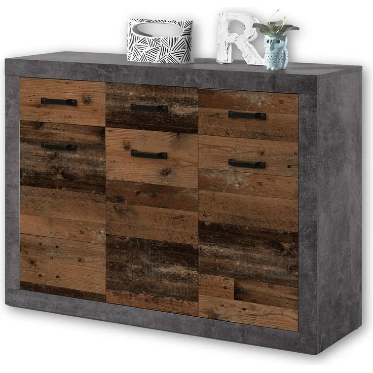 Kommode 'INDIANA 2', Beton grau old wood vintage