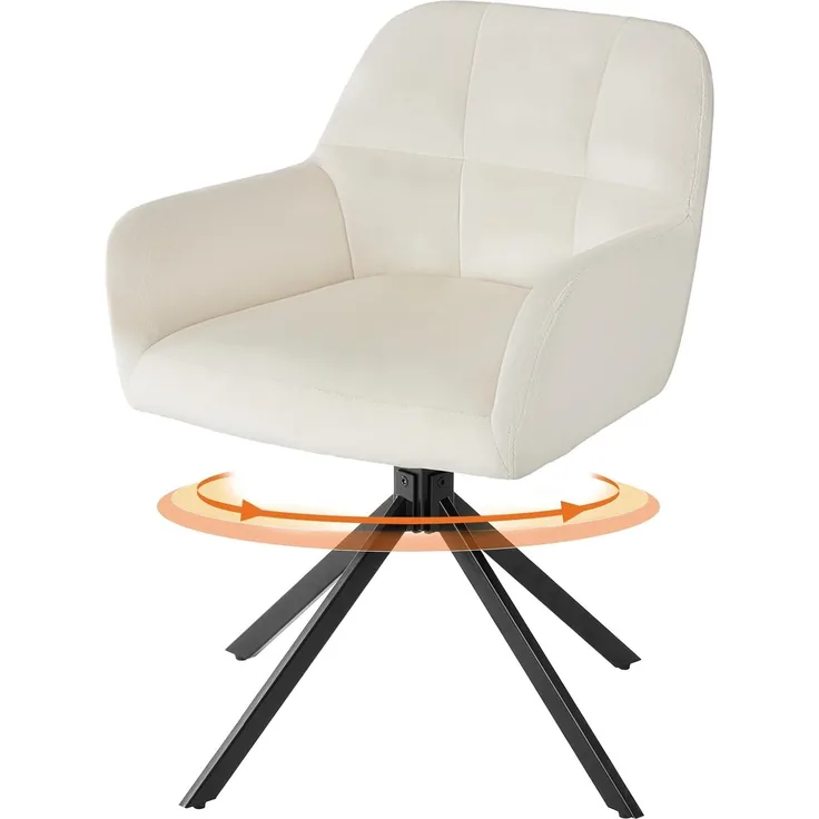 Sweetcrispy Esszimmerstuhl, 360° Drehstuhl Esszimmer, Küchenstuhl, Samt Schminktisch Stuhl, bis 120 kg belastbar, Sessel mit Armlehnen Stahlbeine, Schreibtischstuhl für Arbeitszimmer, Beige