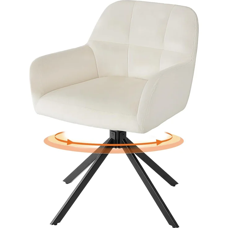 Sweetcrispy Esszimmerstuhl, 360° Drehstuhl Esszimmer, Küchenstuhl, Samt Schminktisch Stuhl, bis 120 kg belastbar, Sessel mit Armlehnen Stahlbeine, Schreibtischstuhl für Arbeitszimmer, Beige