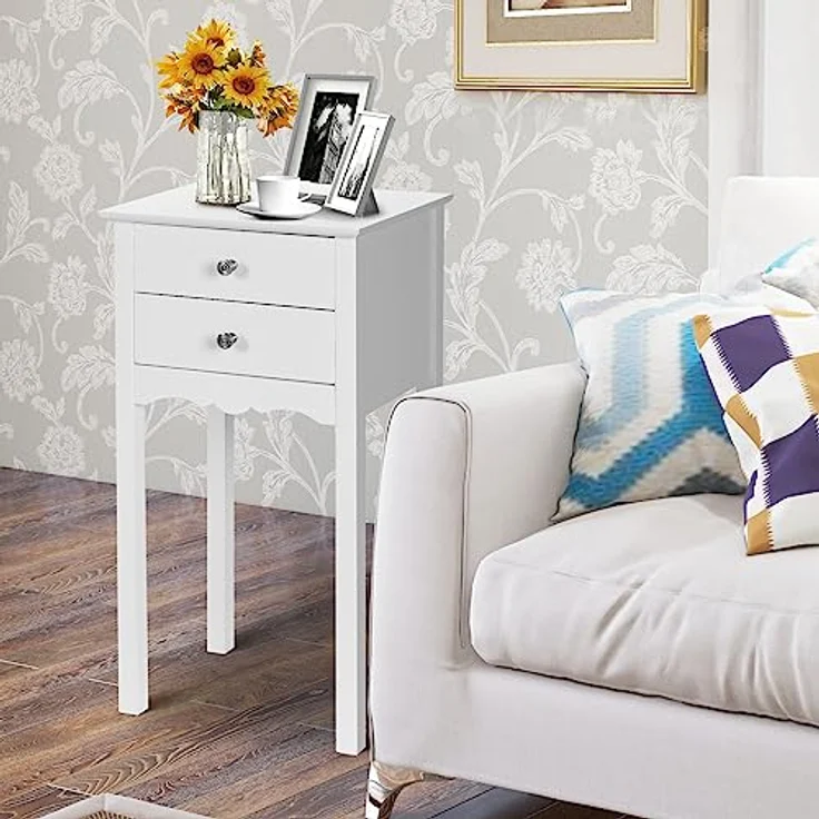 COSTWAY Beistelltisch mit 2 Schubladen, einfacher Nachttisch mit Kippsicherung, moderner vielseitiger Beistelltisch – Bild 8