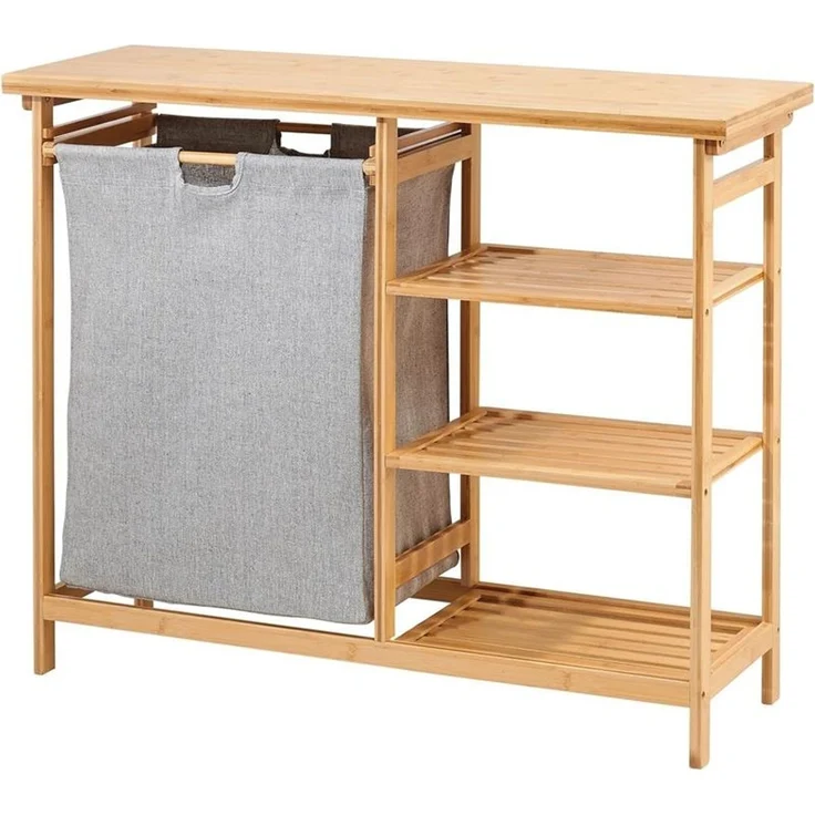 mDesign Badregal mit Wäschesammler Regal Organizer Wäschebahälter Bambus – Bild 1