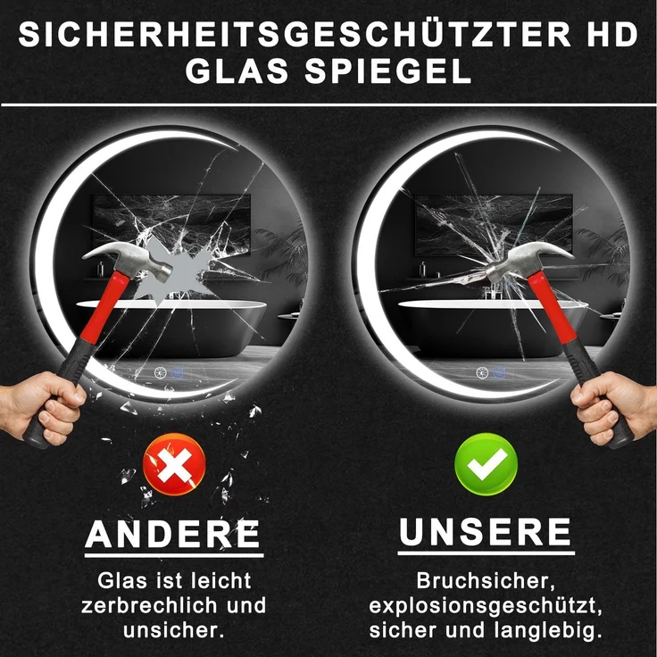 ZMH Runder Badezimmerspiegel mit Beleuchtung – 80 cm runder Wandspiegel LED IP44 runder Badezimmerspiegel mit Touch-Schalter und Antibeschlagfunktion – Bild 4