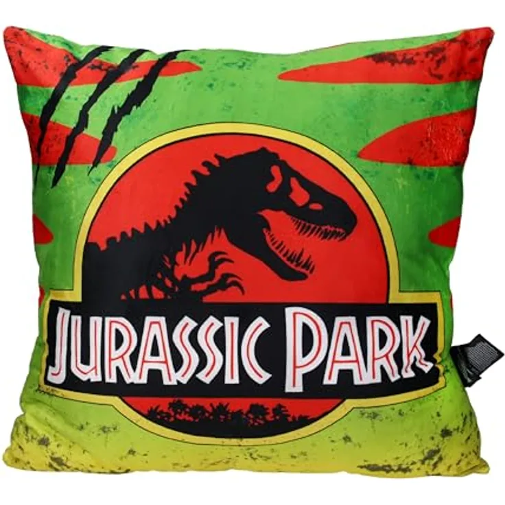 SD TOYS Quadratisches Dekokissen, Jurassic Park Logo, 45 x 45 cm, vakuumverpackt, grün
