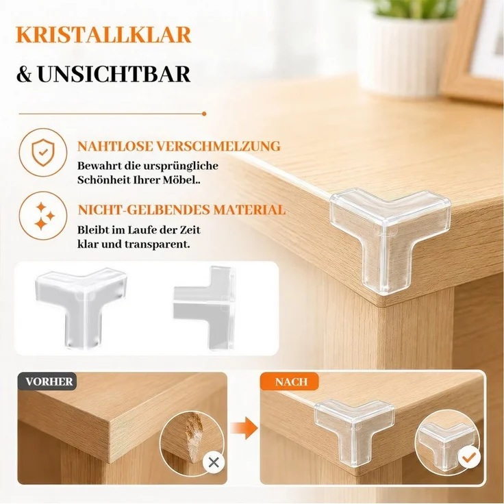BlingBin Kindersicherung 20 Stück transparenter Eckenschutz selbstklebend,L‑, T‑ und rundförmig, weicher Tischkantenschutz, babyfreundliche Kindersicherung für Möbel – Bild 4