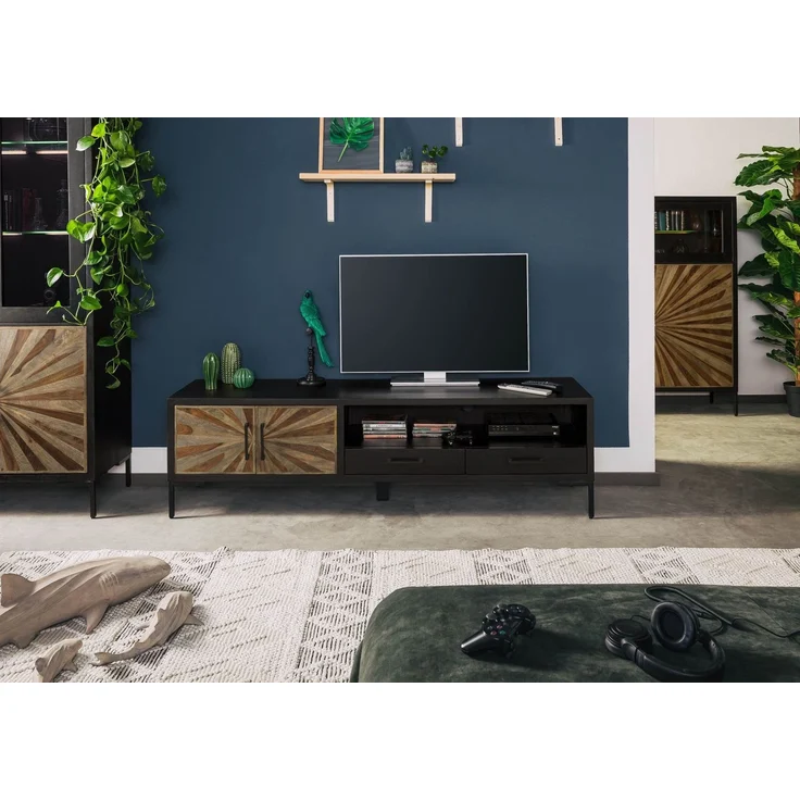 TV-Board Sheesham 178x45x50 schwarz lackiert SUN #106 – Bild 9