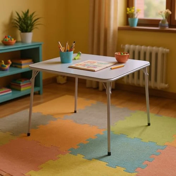 FurnitureR Klapptisch 86×86×71 cm, multifunktionaler Bastel- und Zeichentisch für Kinder, Faltbarer PVC-Tisch mit stabilem Metallrahmen, platzsparend und vielseitig nutzbar im Kinderzimmer – Bild 2