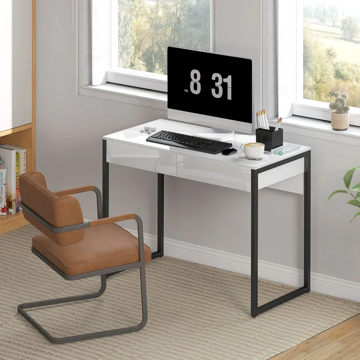 HOMCOM Schreibtisch, Stahl, MDF, Schwarz, 100 x 50 x 75 cm – Bild 9