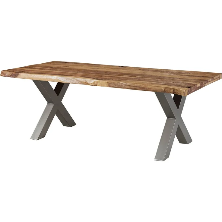 Baumtisch Sheesham 200x100x77 natur sandgestrahlt / X-Beine silber matt FREEFORM 5 – Bild 9
